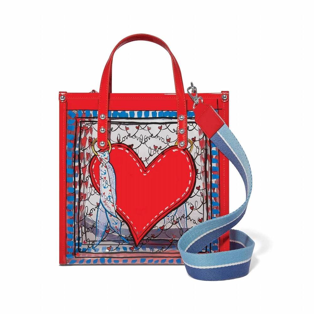 NEW BRIGHTON women's striped love vinyl tote bag in red / blue